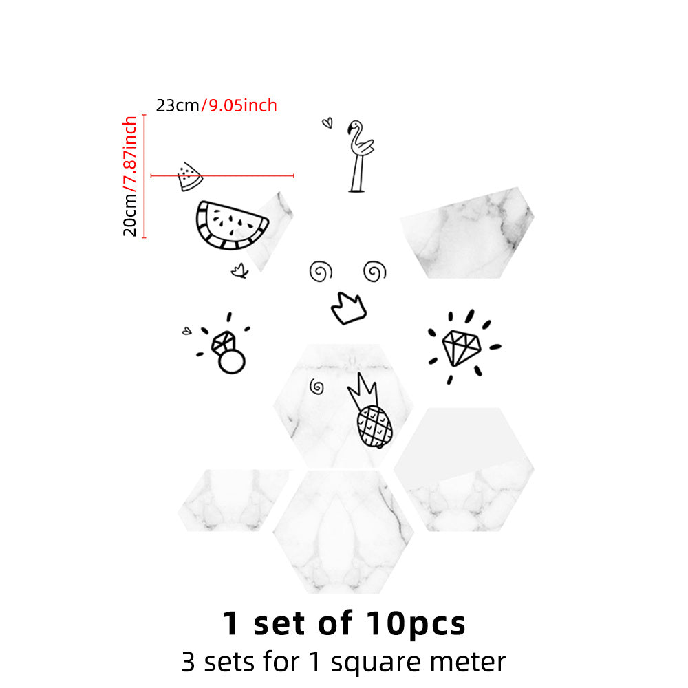 10pcs Geometric Flowers Hexagon Tile Stickers Waterproof Self-adhesive