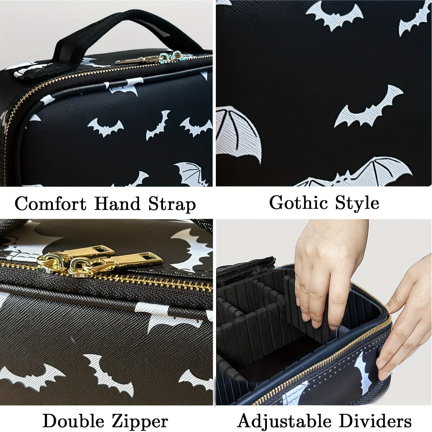 Bat Pattern Makeup Organizer Bag for Women
