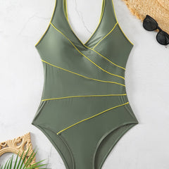 Modest Swimsuit Women's Plus V Neck One Piece Bathing Suit