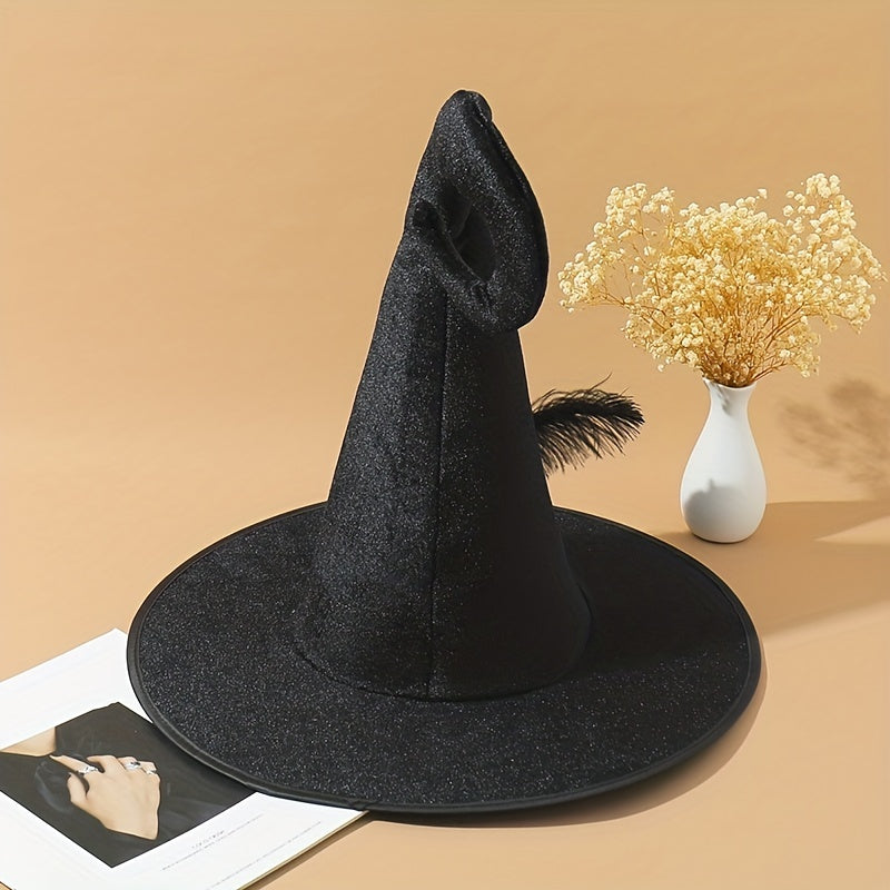 Halloween Witch Hat Feather Rose Decor Magic Wizard Hat