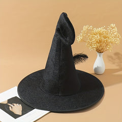 Halloween Witch Hat Feather Rose Decor Magic Wizard Hat