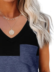 Loose Block Tank Top V Neck Casual Summer & Spring Women's Top