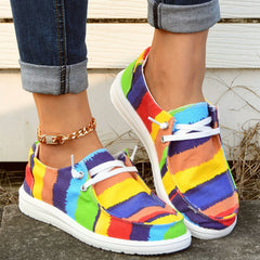 Rainbow Striped Boat Shoes Lace Up Platform Skate Shoes