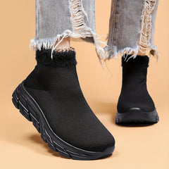 Plush Furry Slip On Mesh Breathable Running Shoes