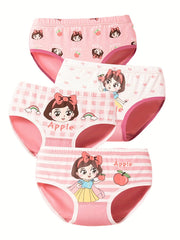 4pcs Girl's Cartoon Triangle Panties Elastic Waist Cotton Underwear