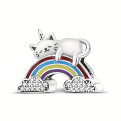 925 Silver Plated Cat Charm Beads DIY Jewelry Gift