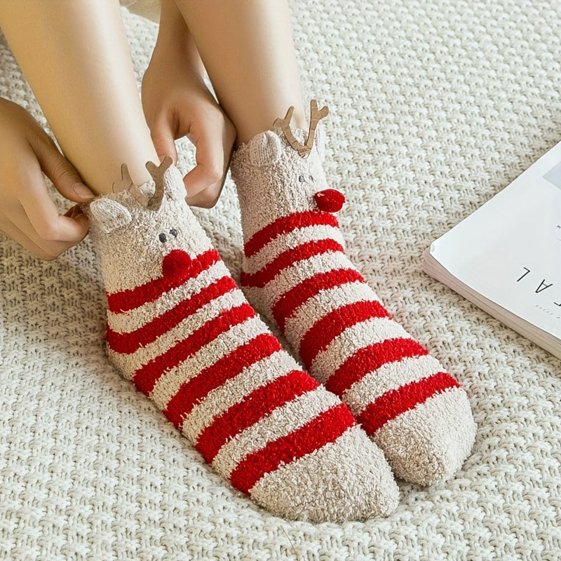 6 Pairs Cartoon Print Socks Fuzzy Warm Women's Stockings