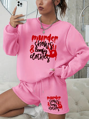 Women's Plus Size Hand & Letter Print Sweatshirt & Shorts Set