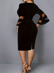 Plus Glitter Sequin Mesh Bell Sleeve Bodycon Dress