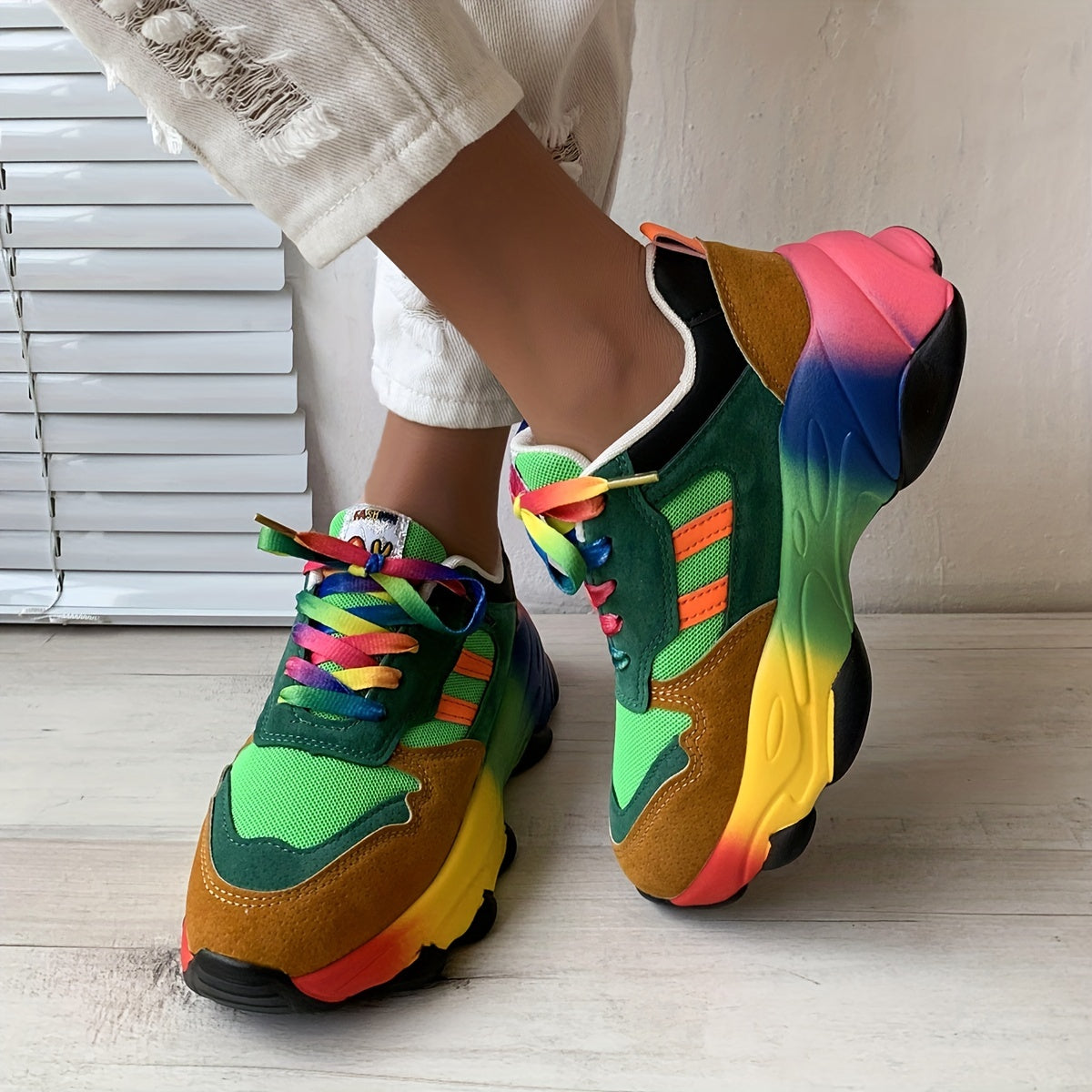 Women's Colorful Lace Up Mesh Sneakers Non Slip Sport Shoes