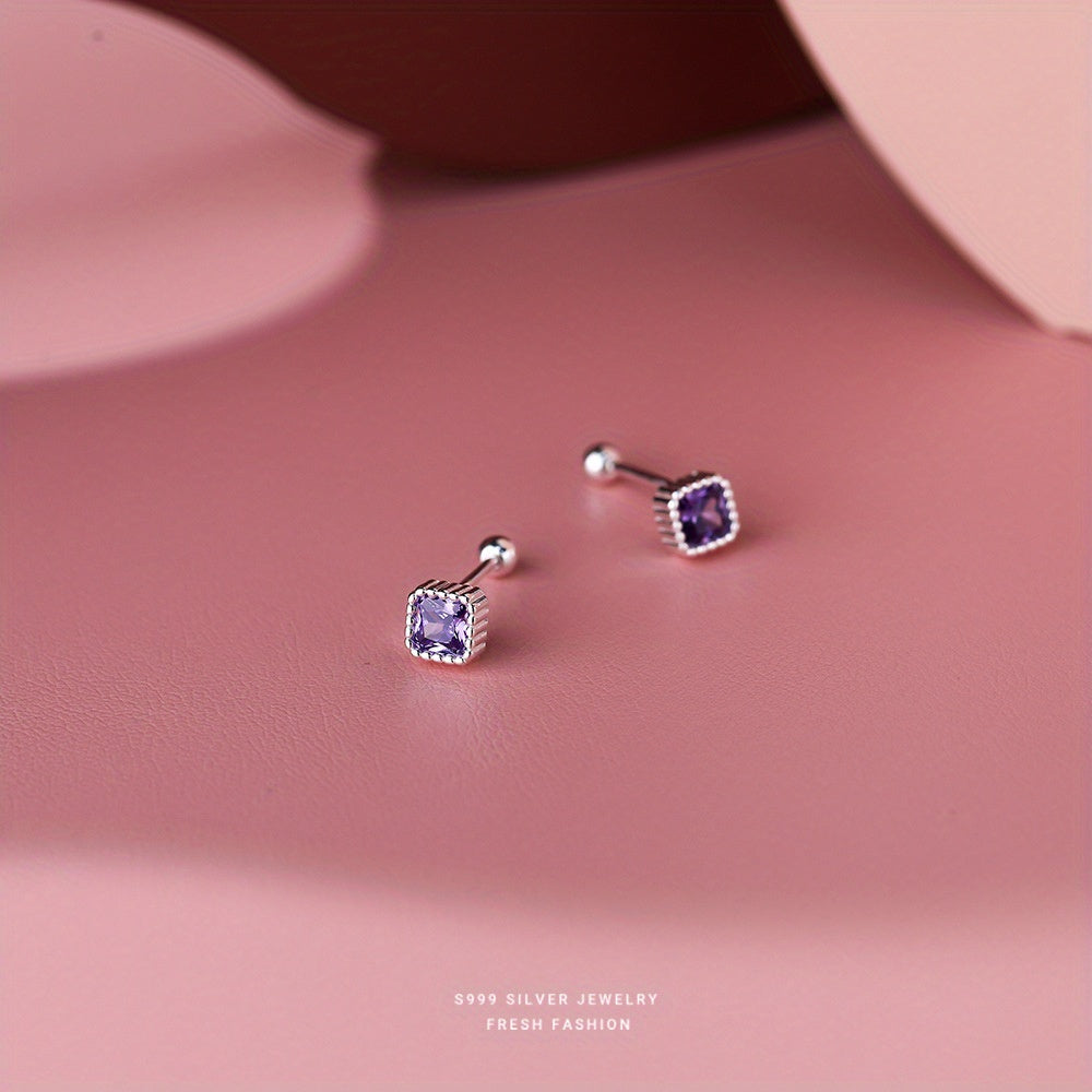 12pcs S999 Silver Colorful Zircon Stud Earrings Set Minimalist Ear Jewelry Gift