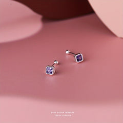 12pcs S999 Silver Colorful Zircon Stud Earrings Set Minimalist Ear Jewelry Gift