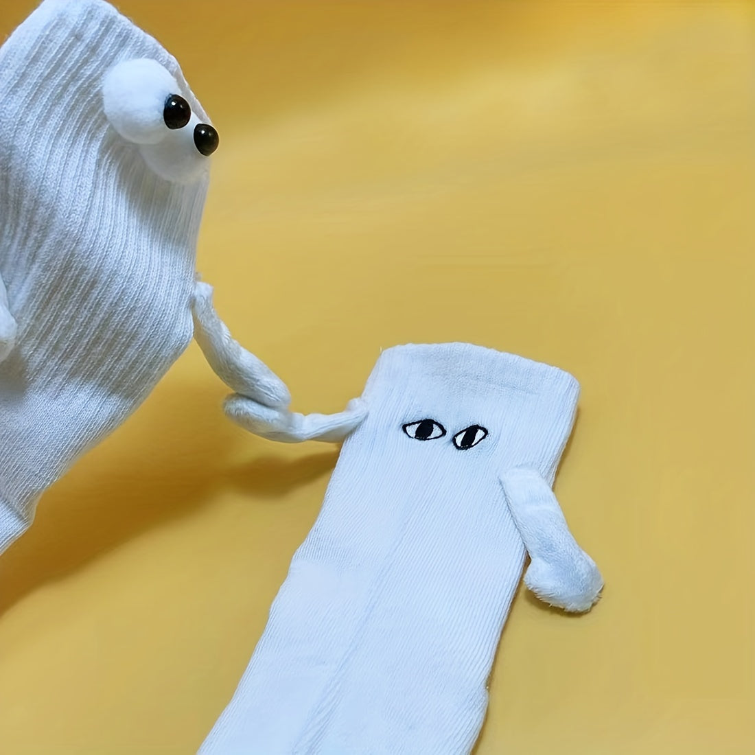 4 Pairs Hand In Hand Socks, Cartoon Eyes Decor Women's Stockings