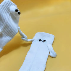 4 Pairs Hand In Hand Socks, Cartoon Eyes Decor Women's Stockings