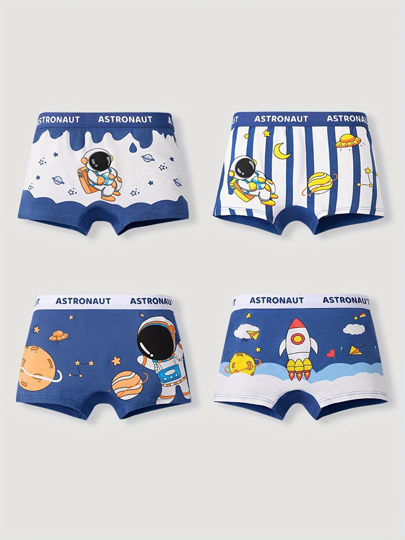 4pcs Boys Cartoon Astronaut Boxer Briefs Soft Comfortable Kids Clothes