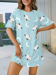 Sheep Print NightDress Short Sleeve Pajama Dress
