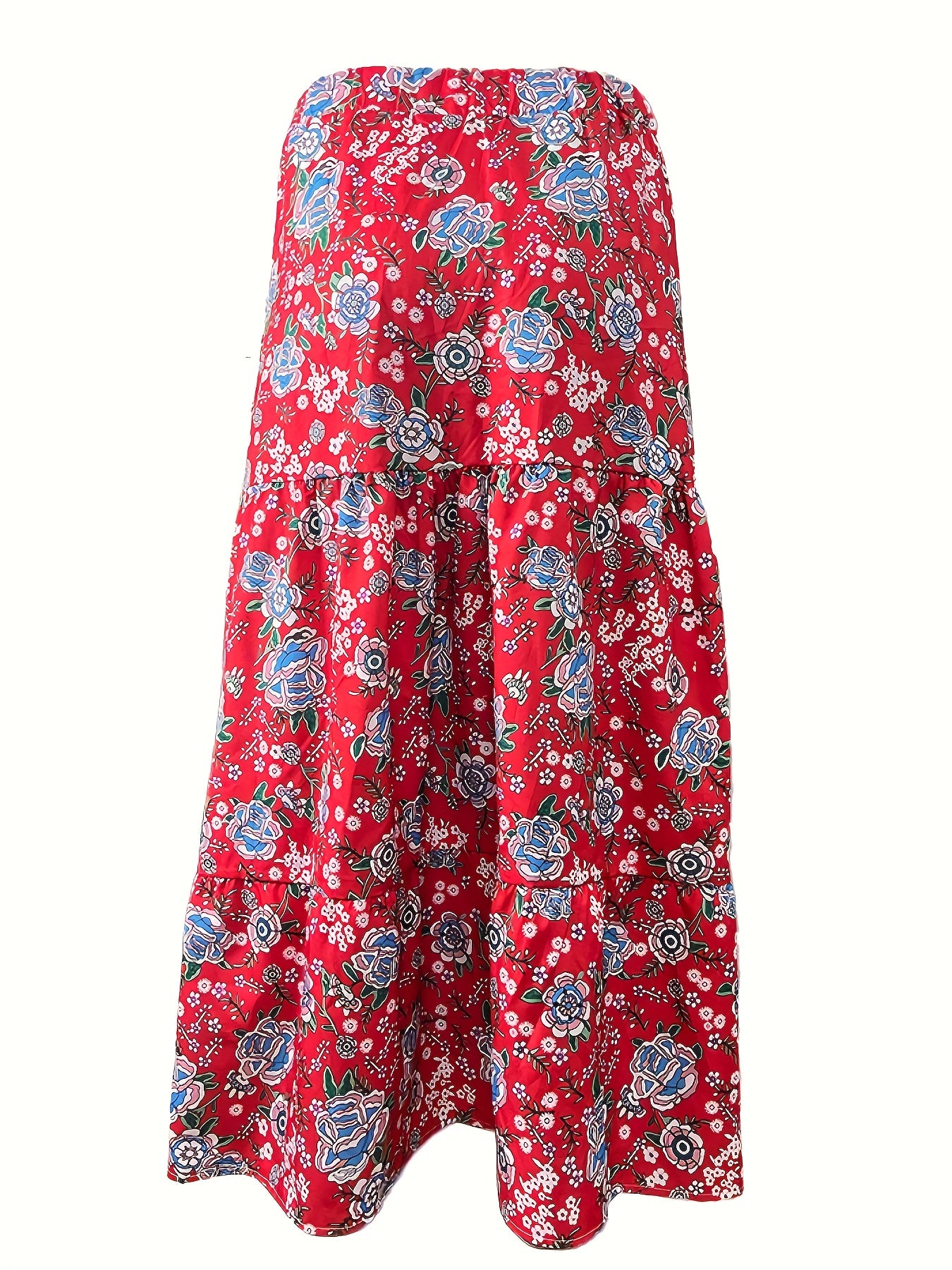 Boho Maxi Skirt, Floral Print, High Rise Smock
