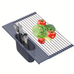 Rollable Dish Drying Rack Stainless Steel Grey Dish Drain