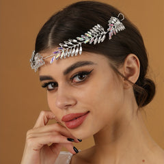Baroque Rhinestone Colorful Leaf Crystal Headband Crown Bridal Headwear