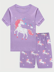 Girls Unicorn Graphic Pajamas Set Short Sleeve Tee & Shorts Sleepwear