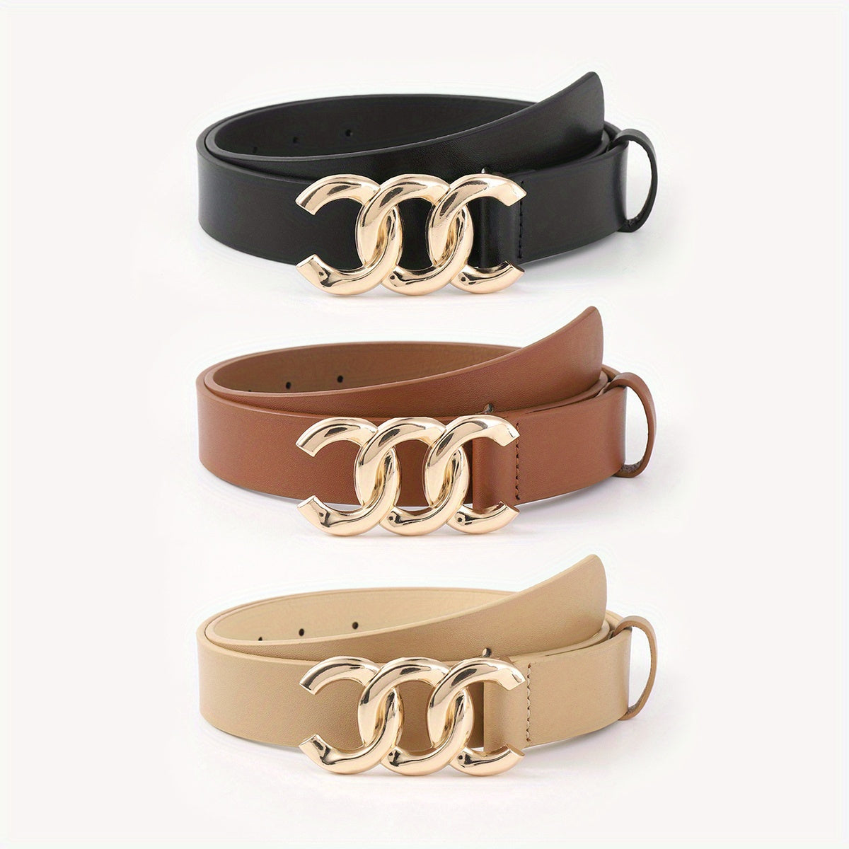 3pcs Men's C Letter Buckle Belt Classic PU Leather Retro Pants Decoration