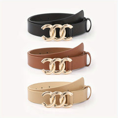 3pcs Men's C Letter Buckle Belt Classic PU Leather Retro Pants Decoration