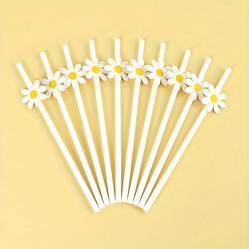 10pcs Daisy Flower Paper Straws Disposable Straws for Birthday Party Decoration