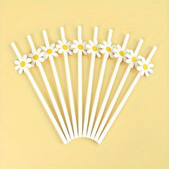 10pcs Daisy Flower Paper Straws Disposable Straws for Birthday Party Decoration