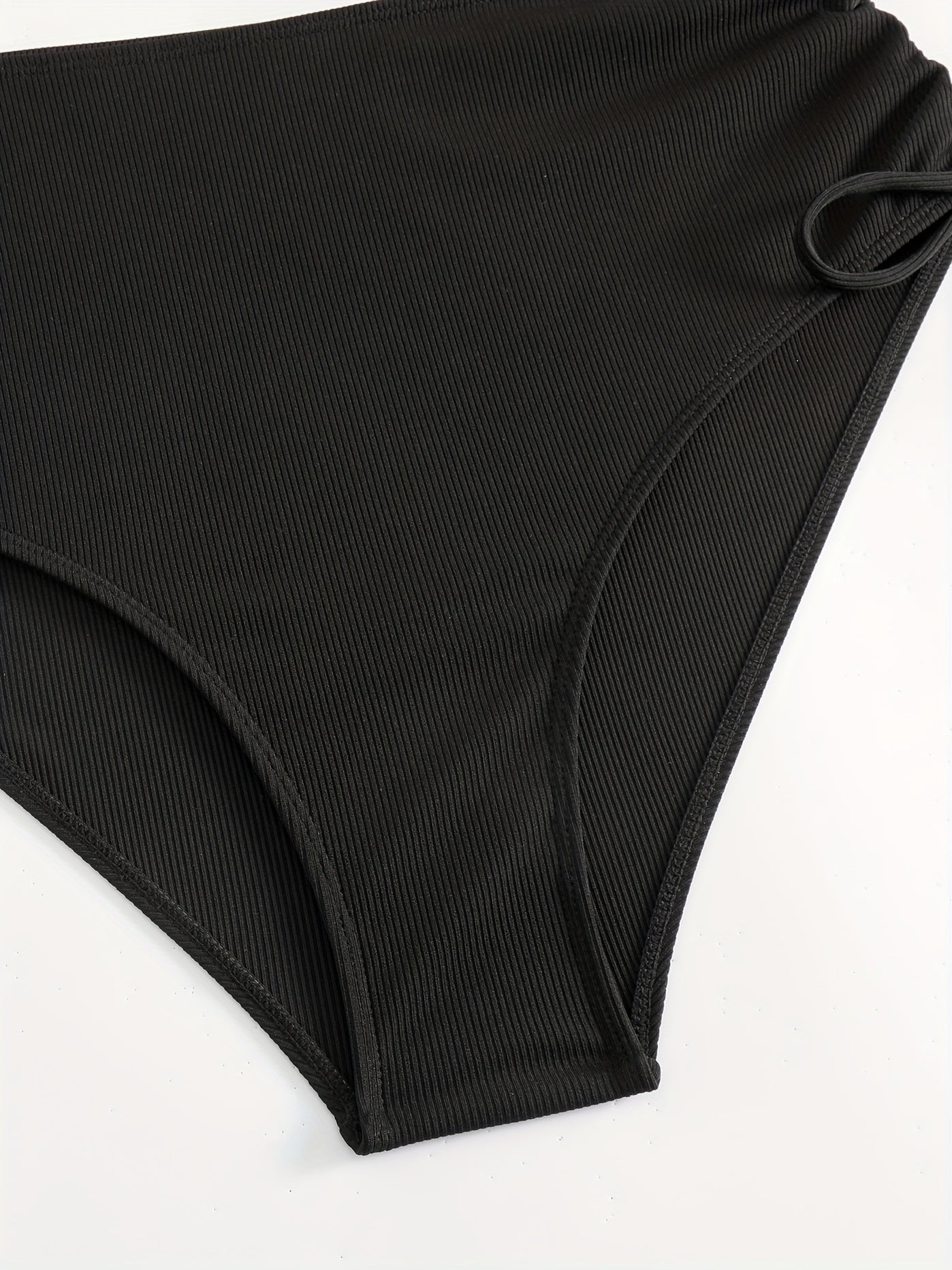 Solid Surplice Neck Crop Tank Top & Panty Swimsuit Set
