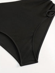 Solid Surplice Neck Crop Tank Top & Panty Swimsuit Set