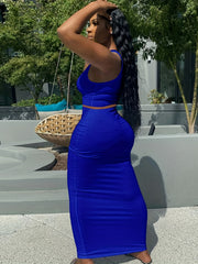 Sexy 2pc Set Scoop Neck Tank Top & Maxi Skirt Women's Outfit