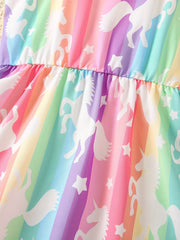 Girls' Rainbow Unicorn Print Cami Dress Kids Beach Vacation Outfit