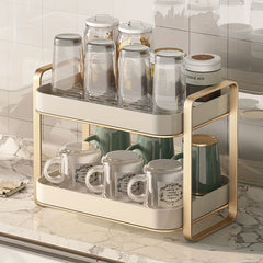 Desktop Storage Rack for Cups and Tea Ware with Drain Tray