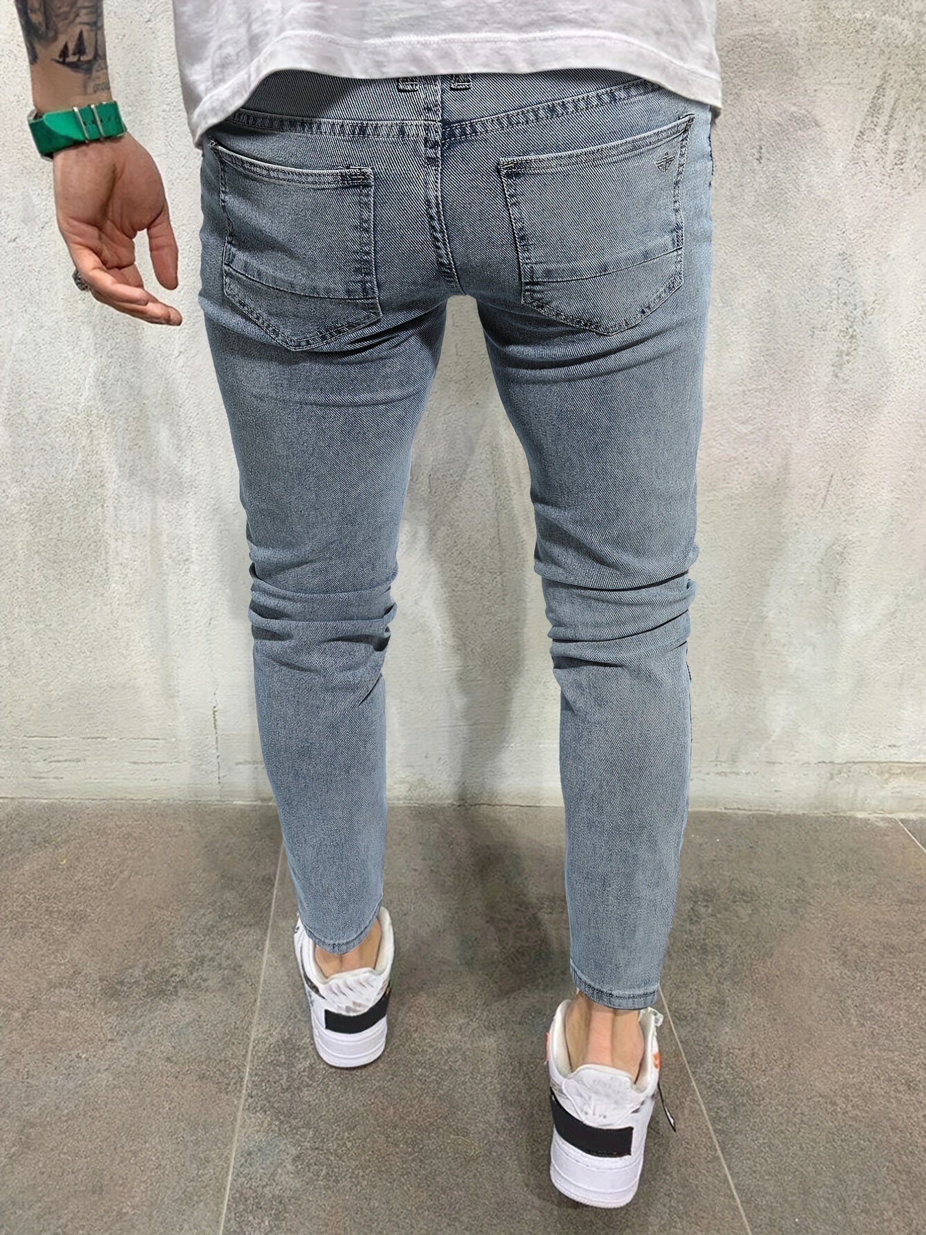 Classic Distressed Slim Fit Jeans Men's Casual Stretch Denim Pants