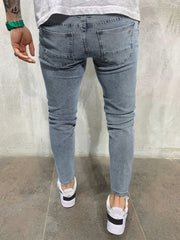 Classic Distressed Slim Fit Jeans Men's Casual Stretch Denim Pants