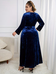 Women's Plus Floral Velvet Maxi Dress with Belt