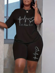 Rhinestone Letter Tee & Shorts 2 Piece Set