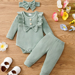 3pcs Baby Girls Bowknot Onesie & Pants & Headband Set