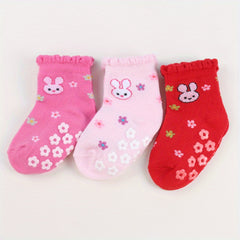 3 Pairs Baby Girls Rabbit Pattern Anti-Skid Socks 0-2 Years