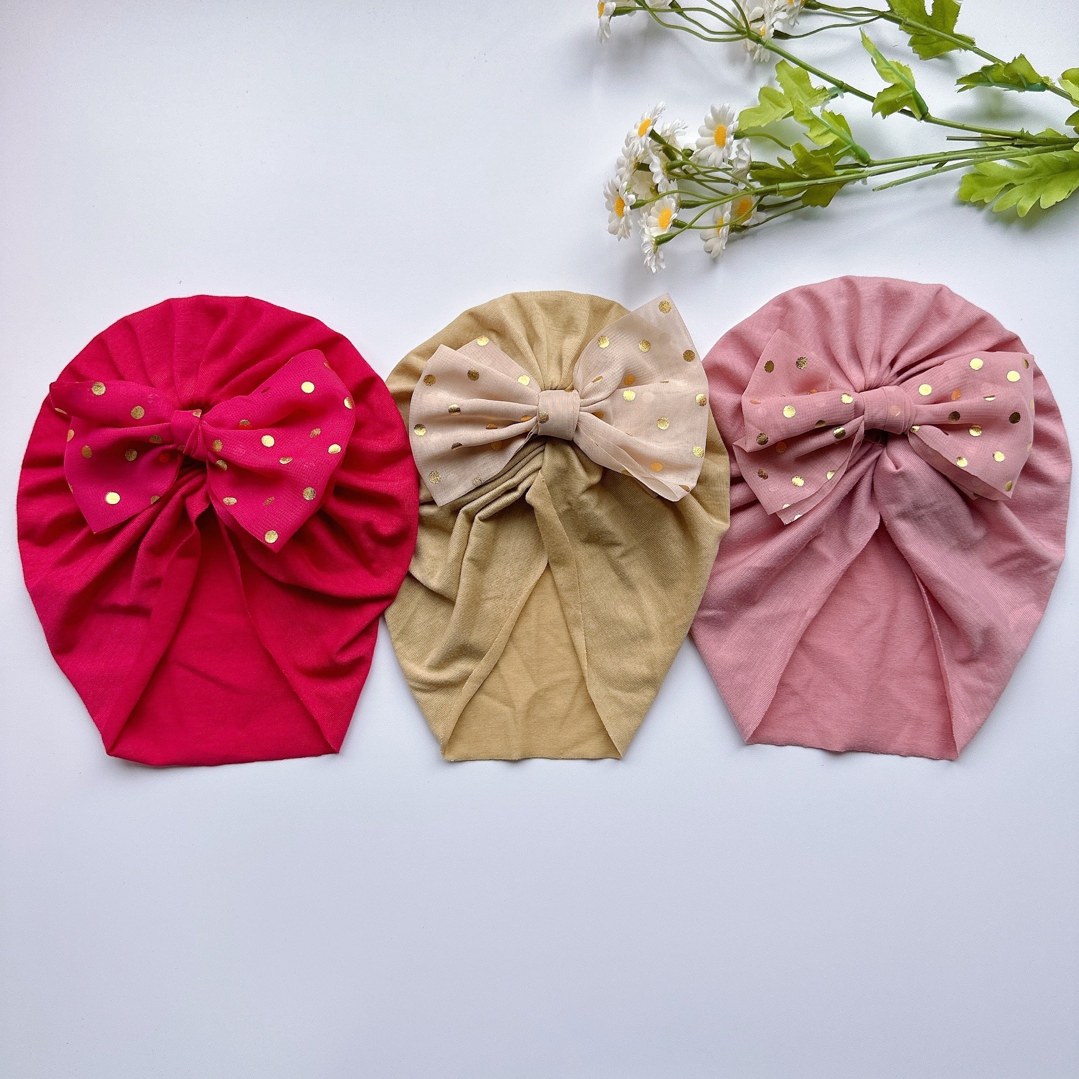 Baby Girls Polka Dots Flowers Decor Cap Soft Head Wrap