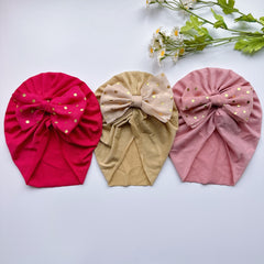 Baby Girls Polka Dots Flowers Decor Cap Soft Head Wrap