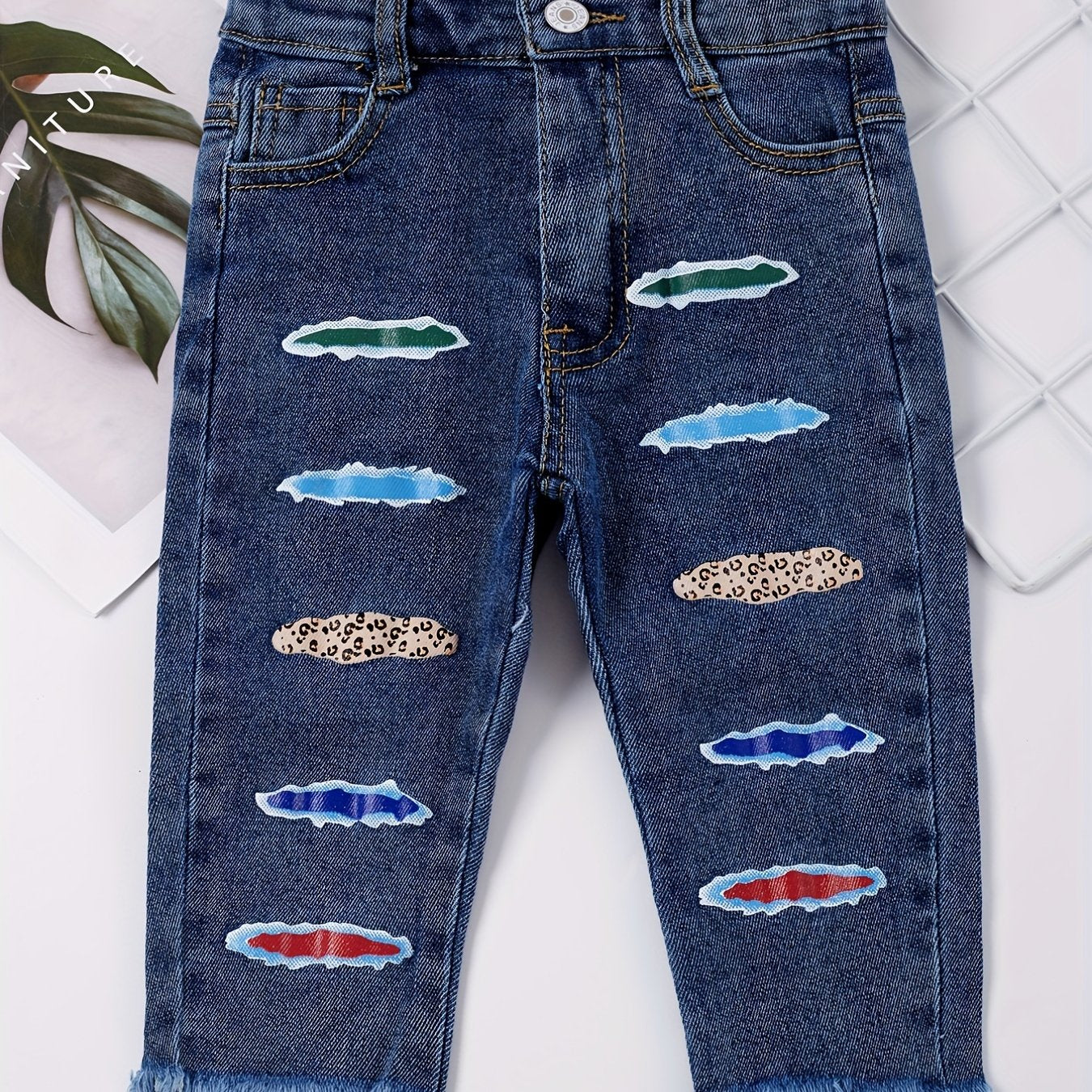 Girls Casual Print Denim Pants For Kids Children Holiday Summer