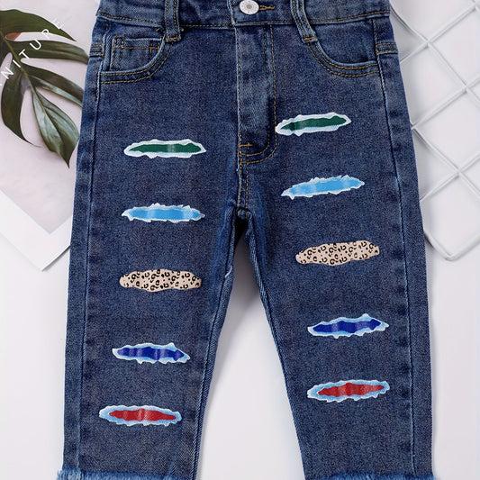 Girls Casual Print Denim Pants For Kids Children Holiday Summer