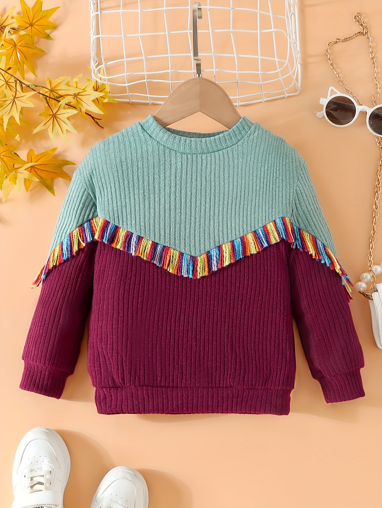 Girls' Boho Chevron Patchwork Sweater Top
