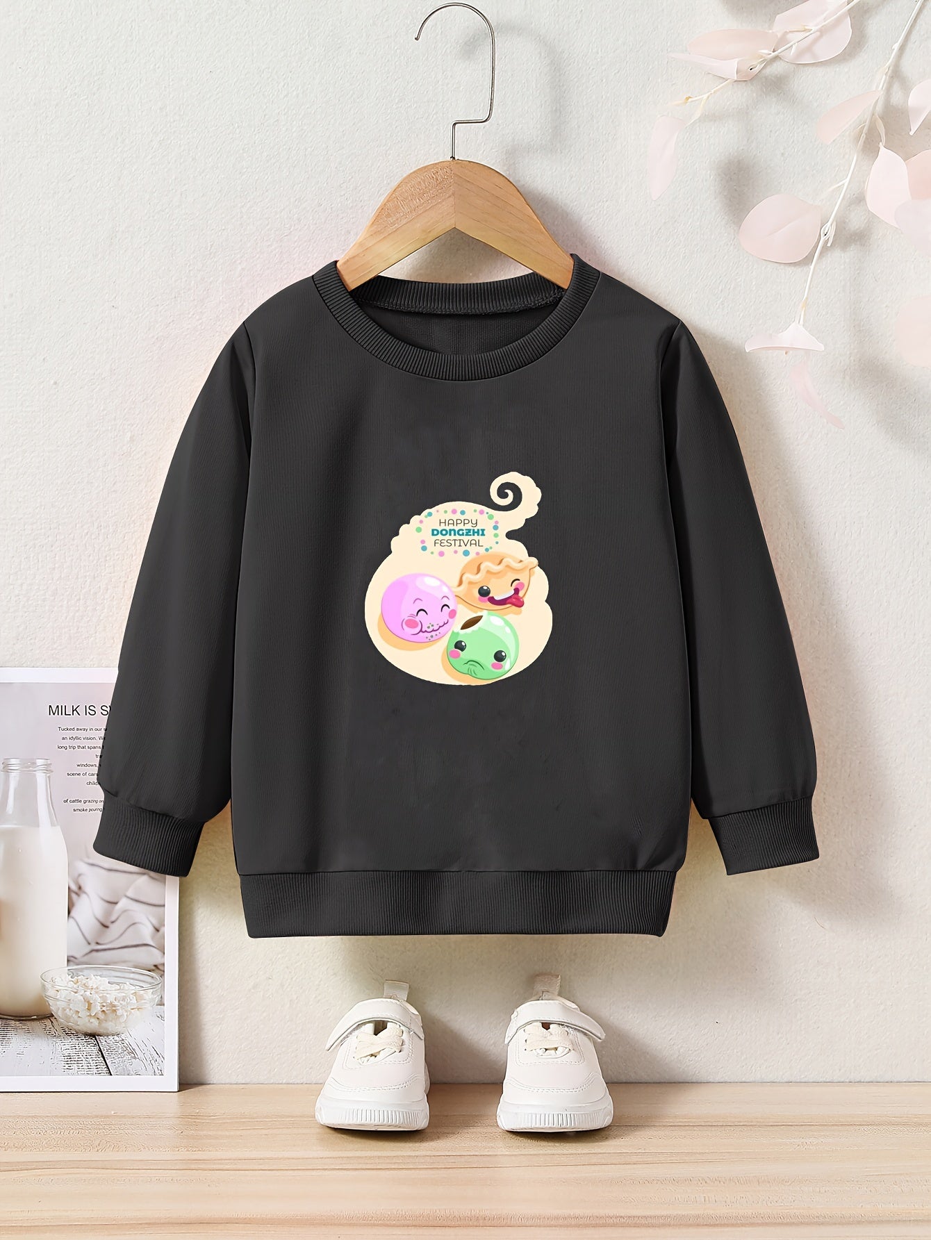 OERYUI Kids Happy Dongzhi Festive Print Sweatshirt