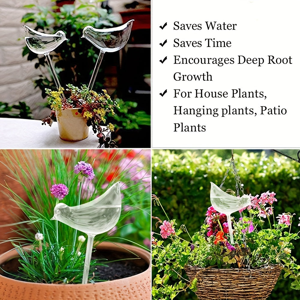 2 Pcs Plant Waterer Self Watering Globes Bird Shape Hand Blown Clear Plastic