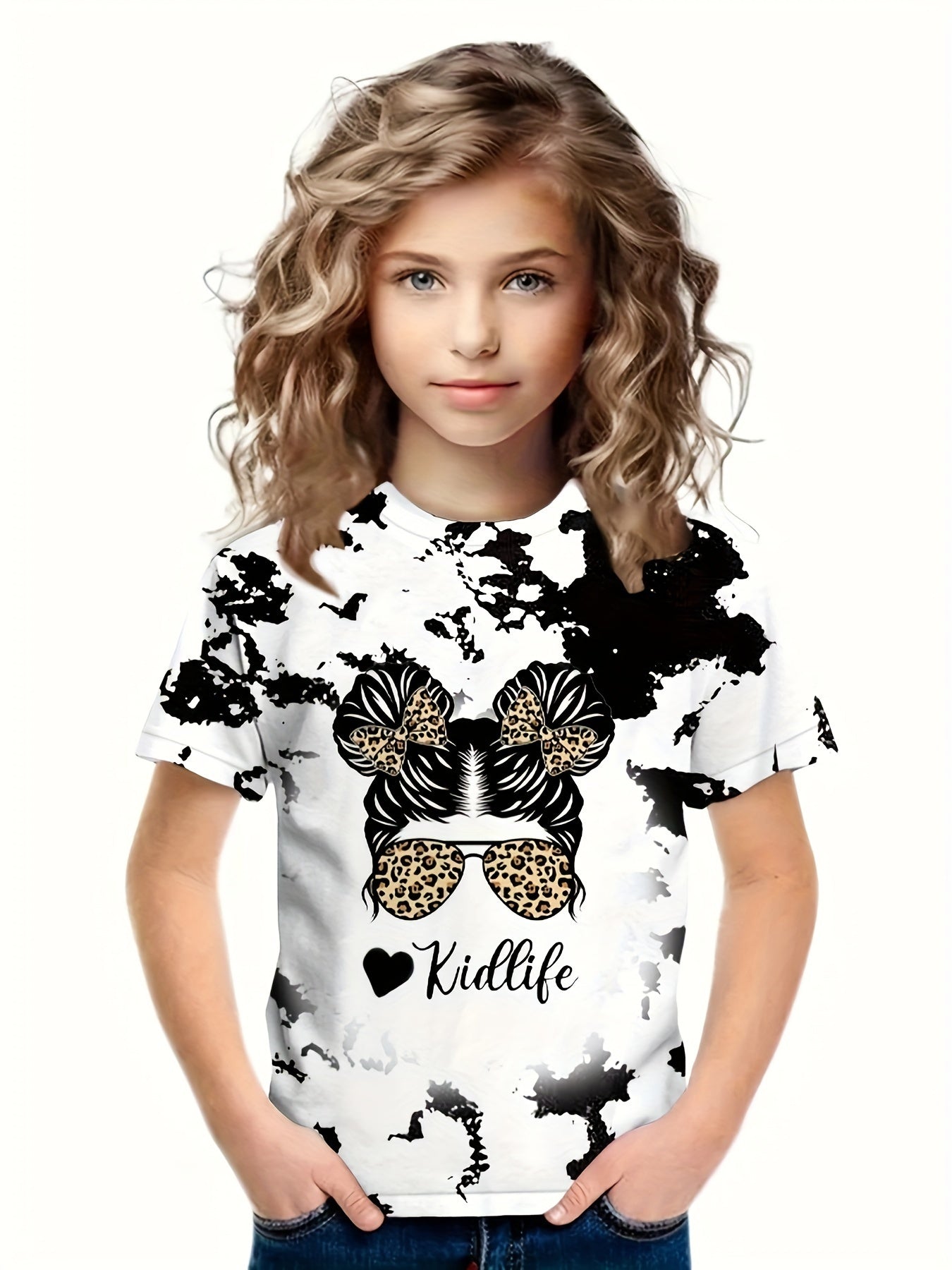 Girls KIDLIFE & Ink Print Crew Neck Short Sleeve T shirt