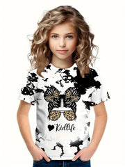 Girls KIDLIFE & Ink Print Crew Neck Short Sleeve T shirt