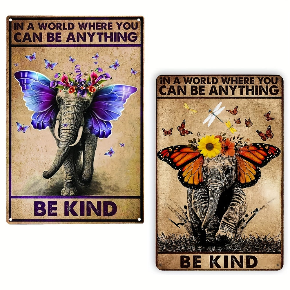 Vintage Elephant Butterfly Poster Be Kind Garden Yard Signs