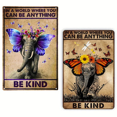 Vintage Elephant Butterfly Poster Be Kind Garden Yard Signs